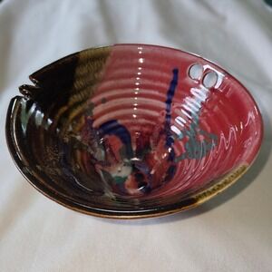 Unbranded Rice Bowl w Chopstick Holder Artisan Ceramic‎ Drip Glaze Pottery